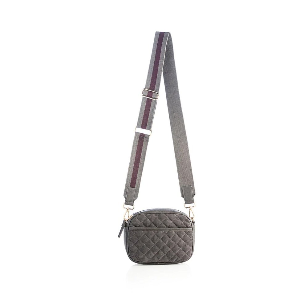Sleek Vegan Suede Grey Camera Bag with Interchangeable Crossbody Strap